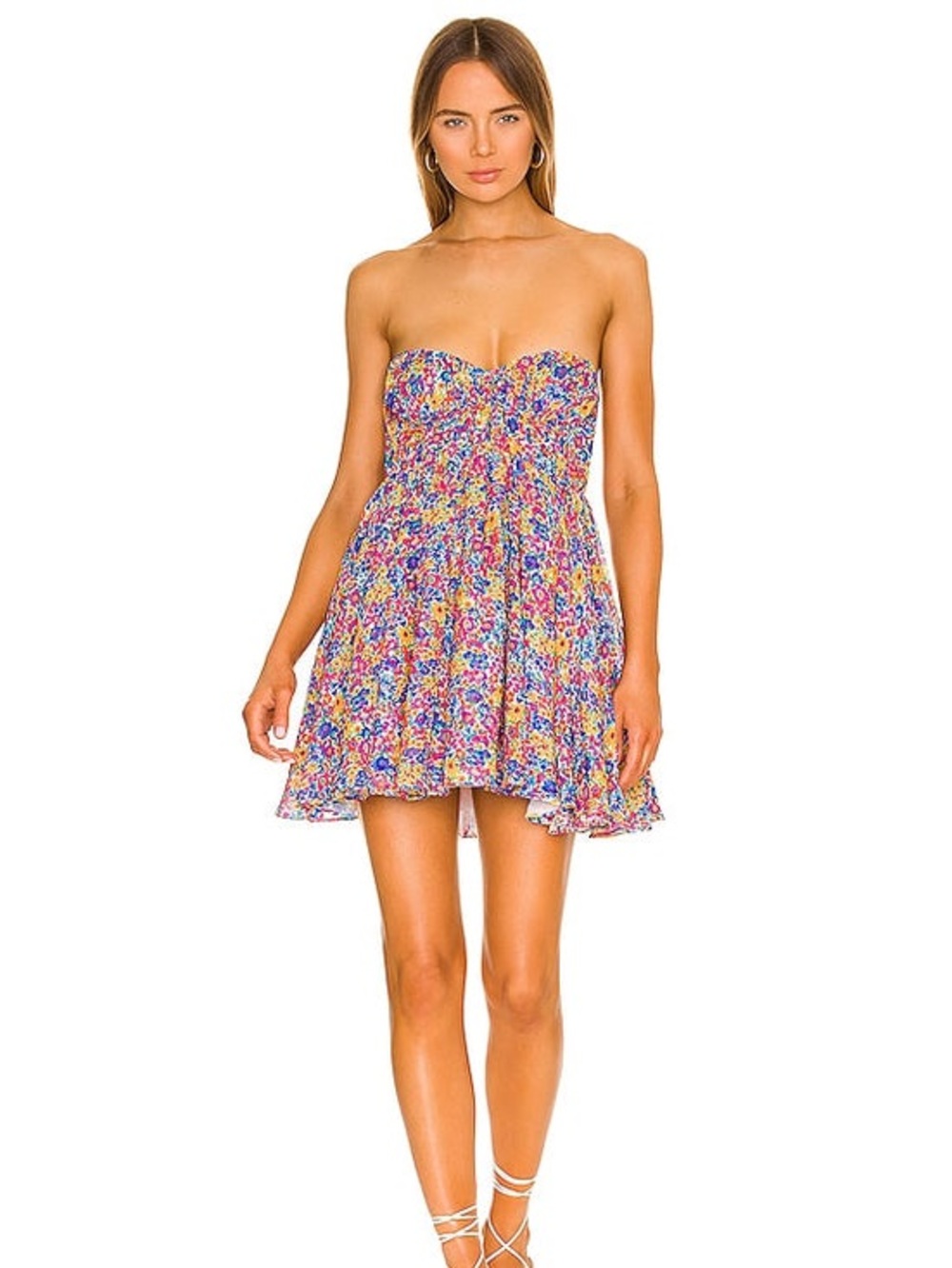 NEW For Love & Lemons Sasha Strapless Mini Dress in Blue Size S
